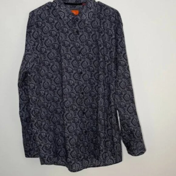 Tallia Button Up Long Sleeve Black All Over Print Shirt Mens XL17.5" Neck - Picture 1 of 4